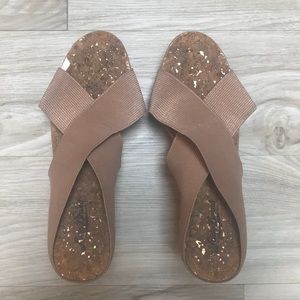 Beige and Gold Lucky Brand Cork Wedges